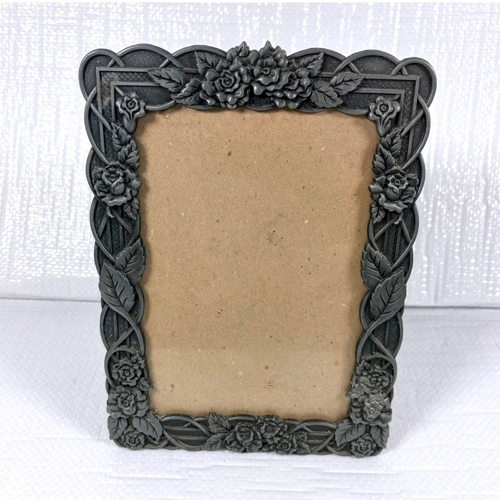 Vintage Ornate Pewter Tone Rose Floral Picture Frame 4x6 Gothic Victorian Decor
